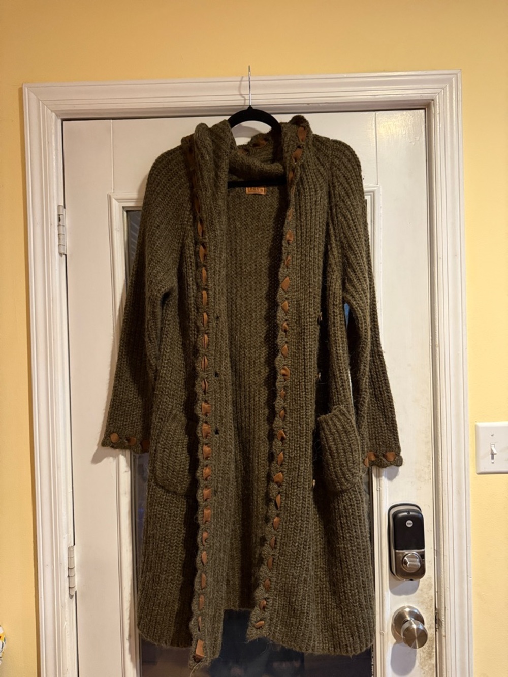 POL Olive Green Hooded Long Knit Cardigan praire boho western academia  comfort